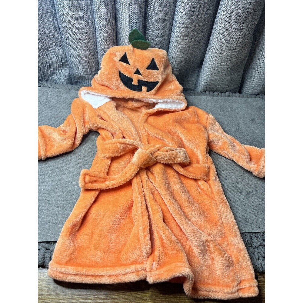 Kids Halloween Orange Hooded Bathrobe